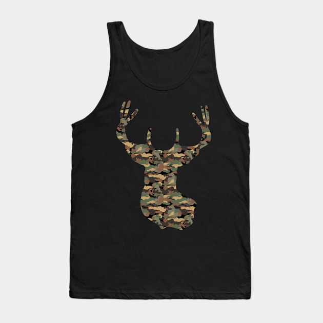 Buck Deer in Camouflage Pattern | Tree Bark Brown Tank Top by CheriesArt